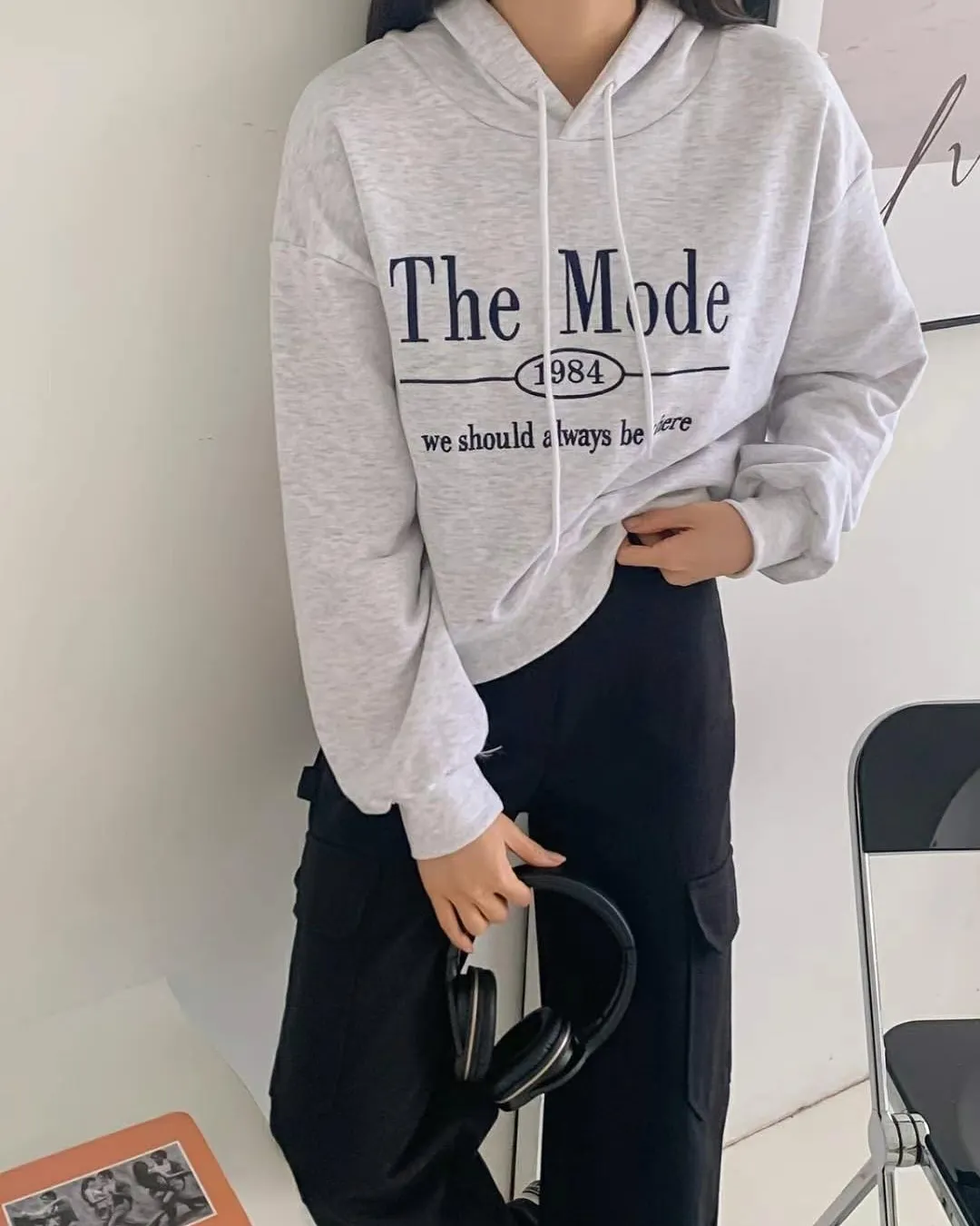 正韓-刺繡經典微短不露肚帽踢모드HD 