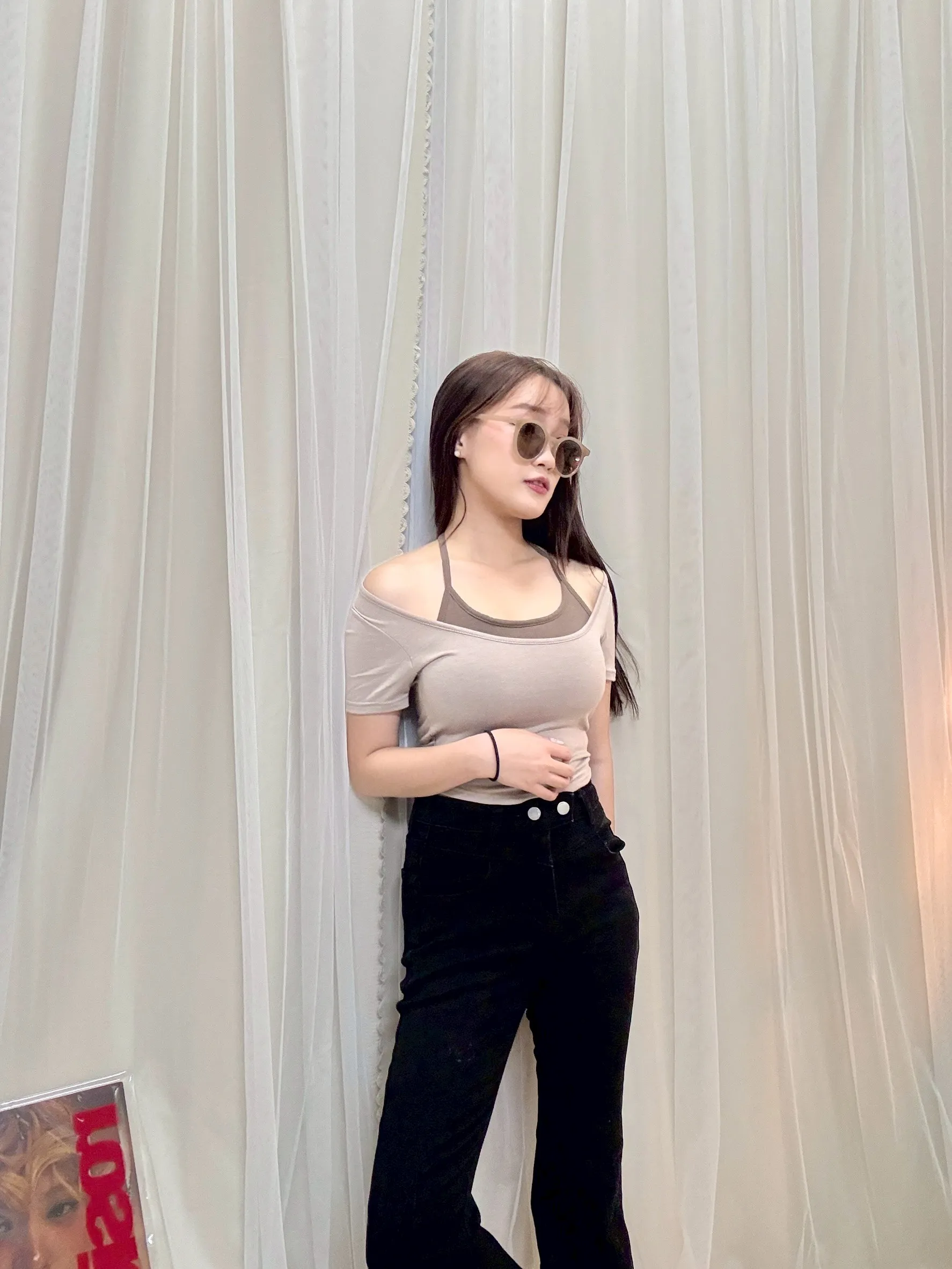 日常必備-假兩件繞脖帶杯上衣