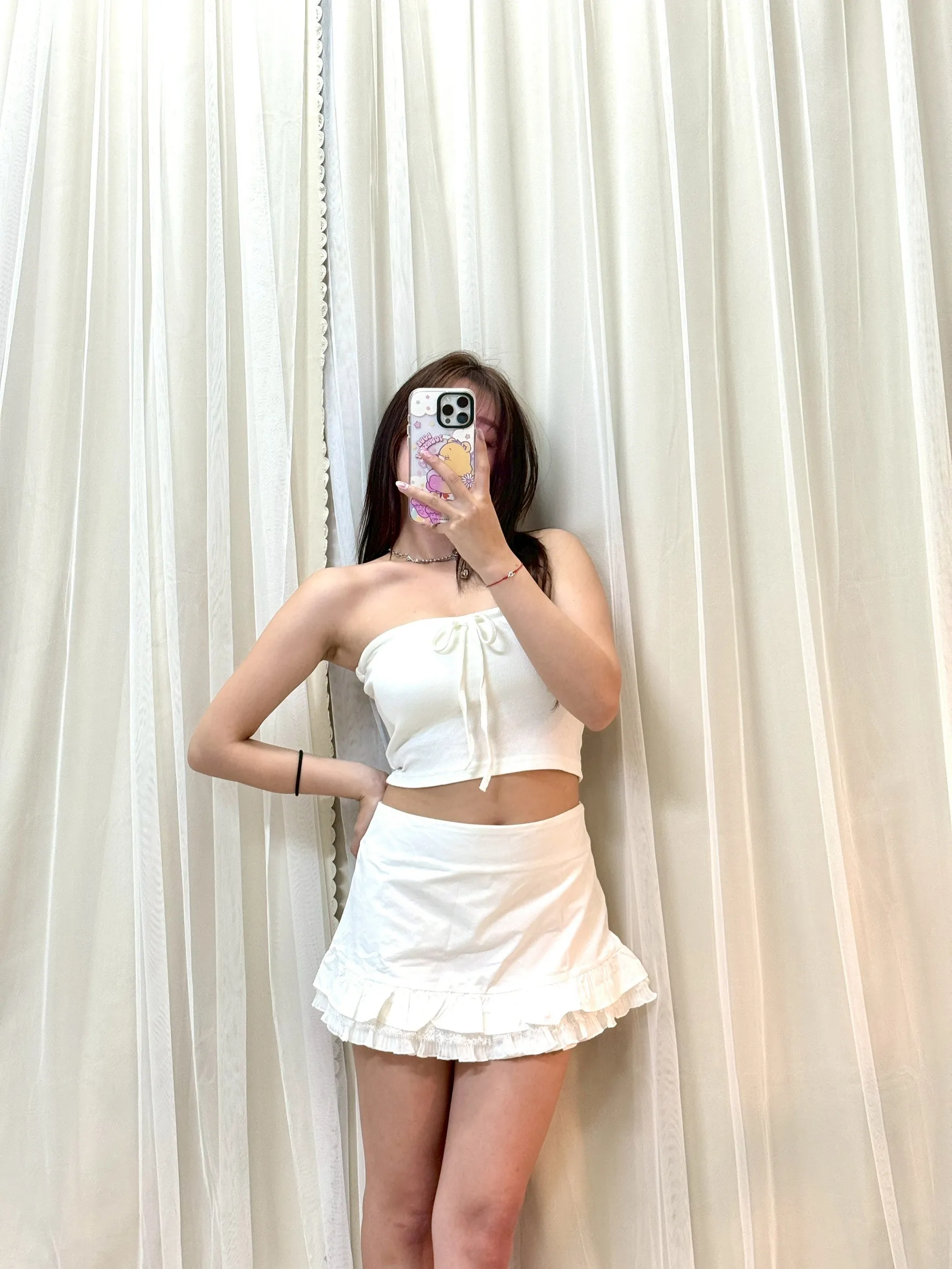 性感韓女-平口前抽繩罩杯背心