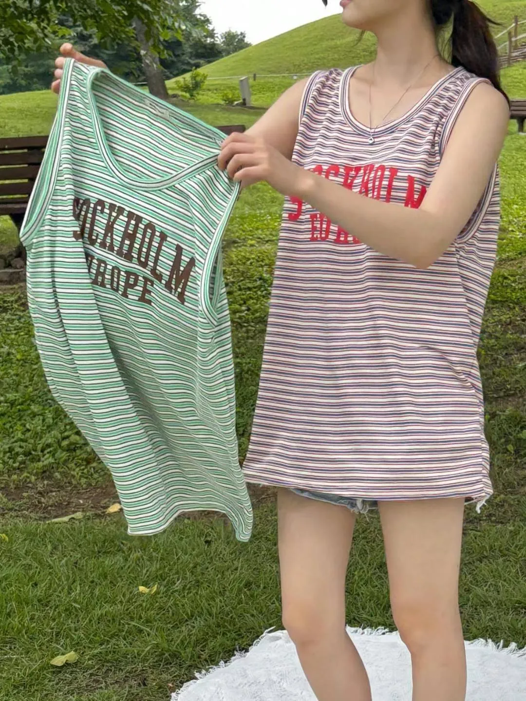 正韓美式配色字母條紋背心