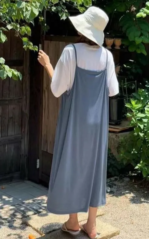 正韓慵懶自在的兩件式細肩長洋