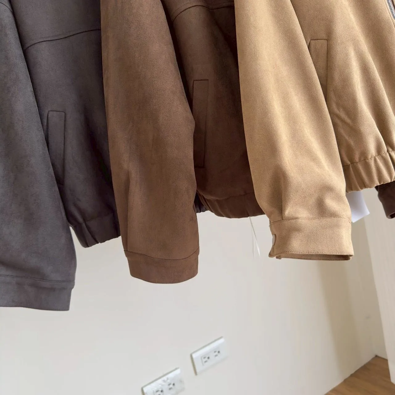 翻領麂皮拉鏈外套