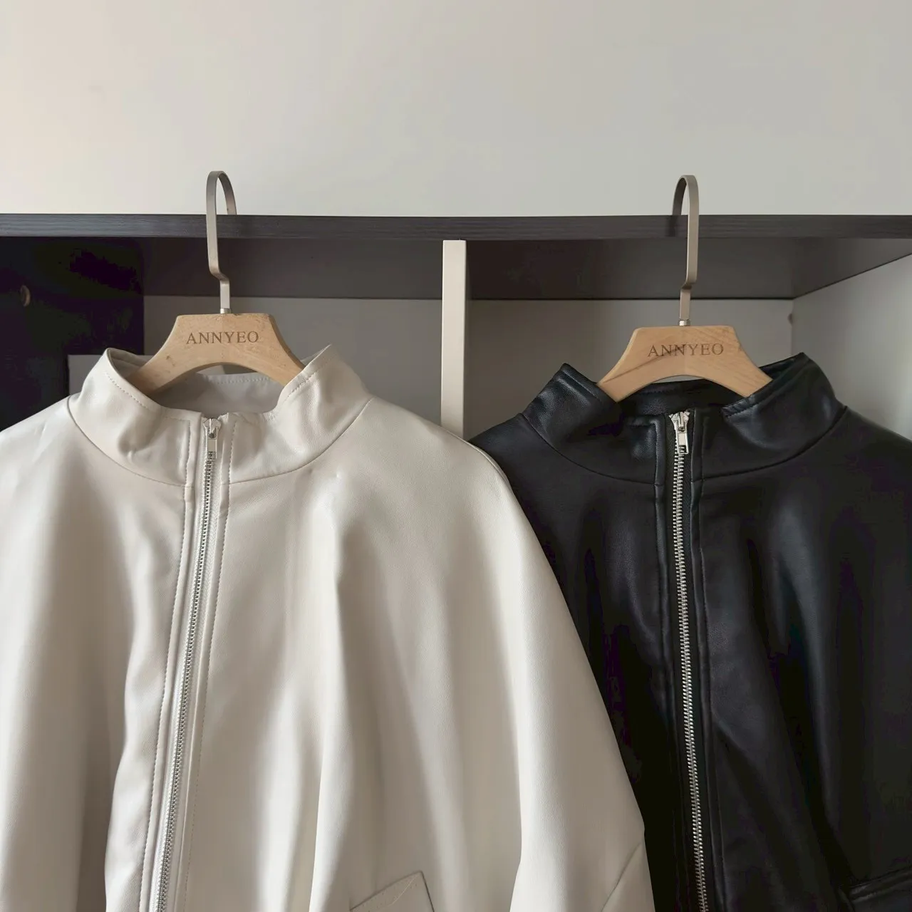 立領皮革拉鍊外套