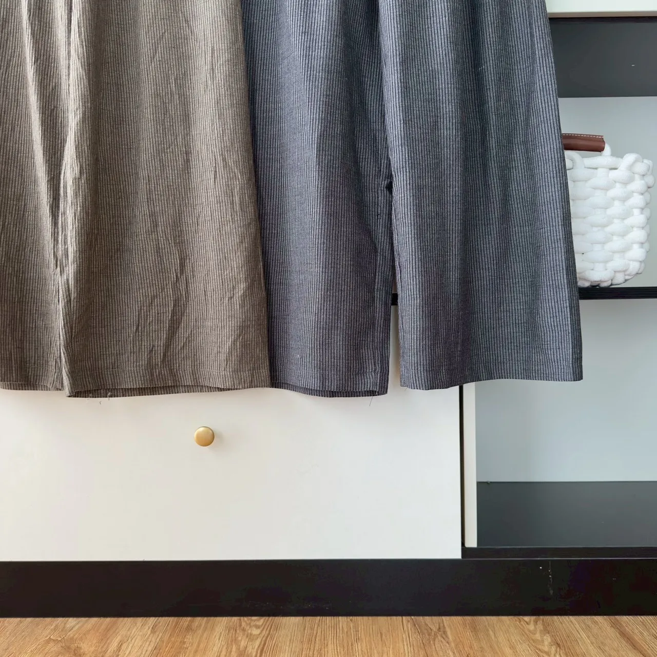 直條綁帶棉麻長褲