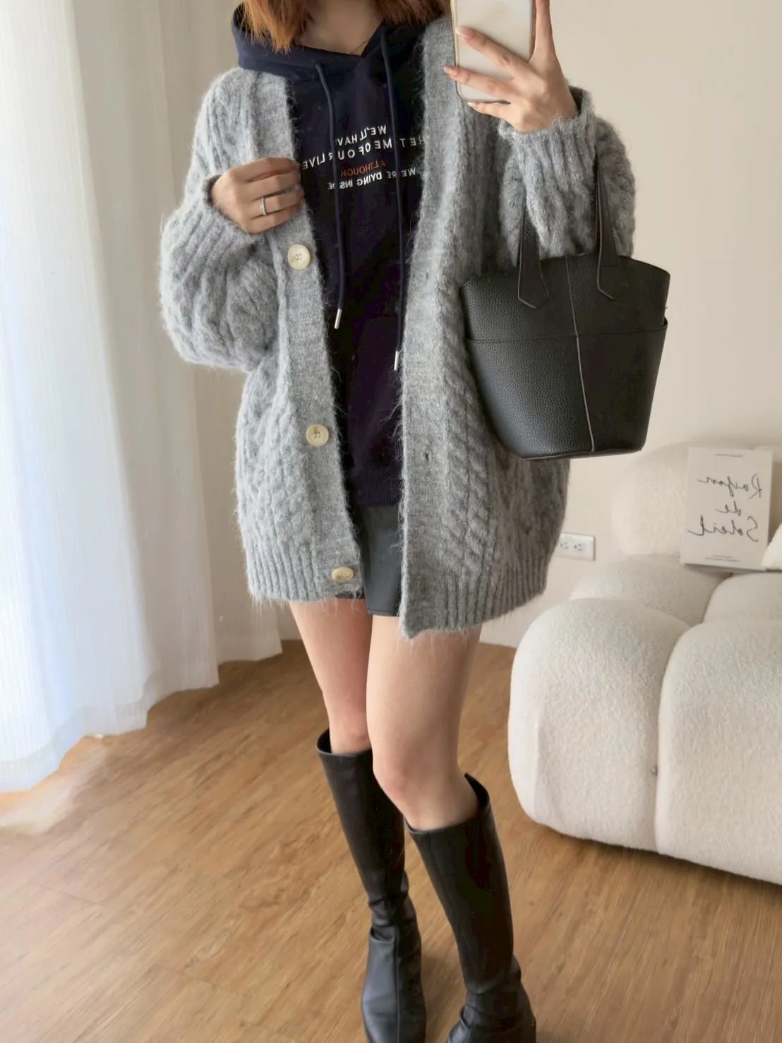 大版花苞袖麻花針織外套