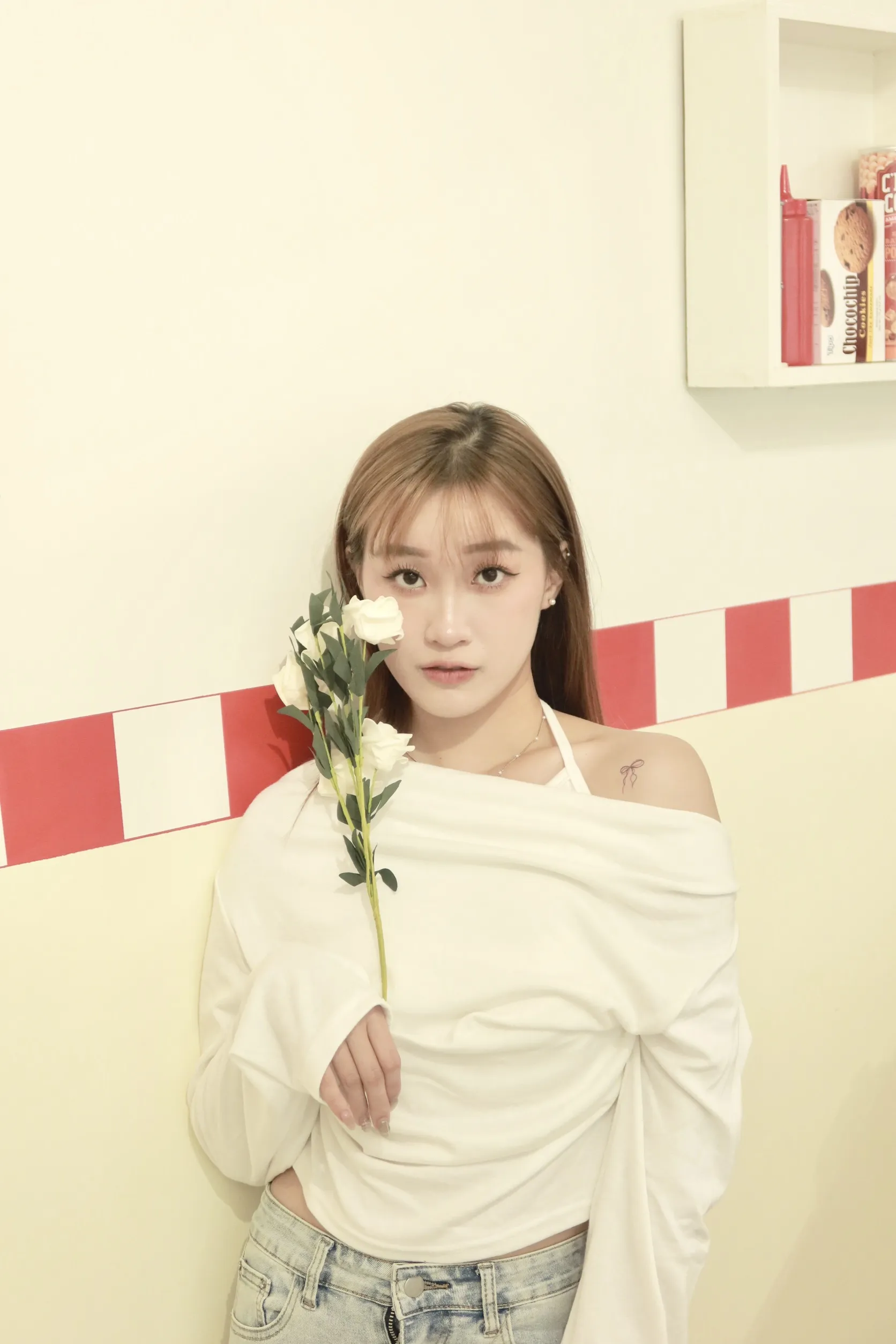 正韓無袖掛脖褶皺T恤