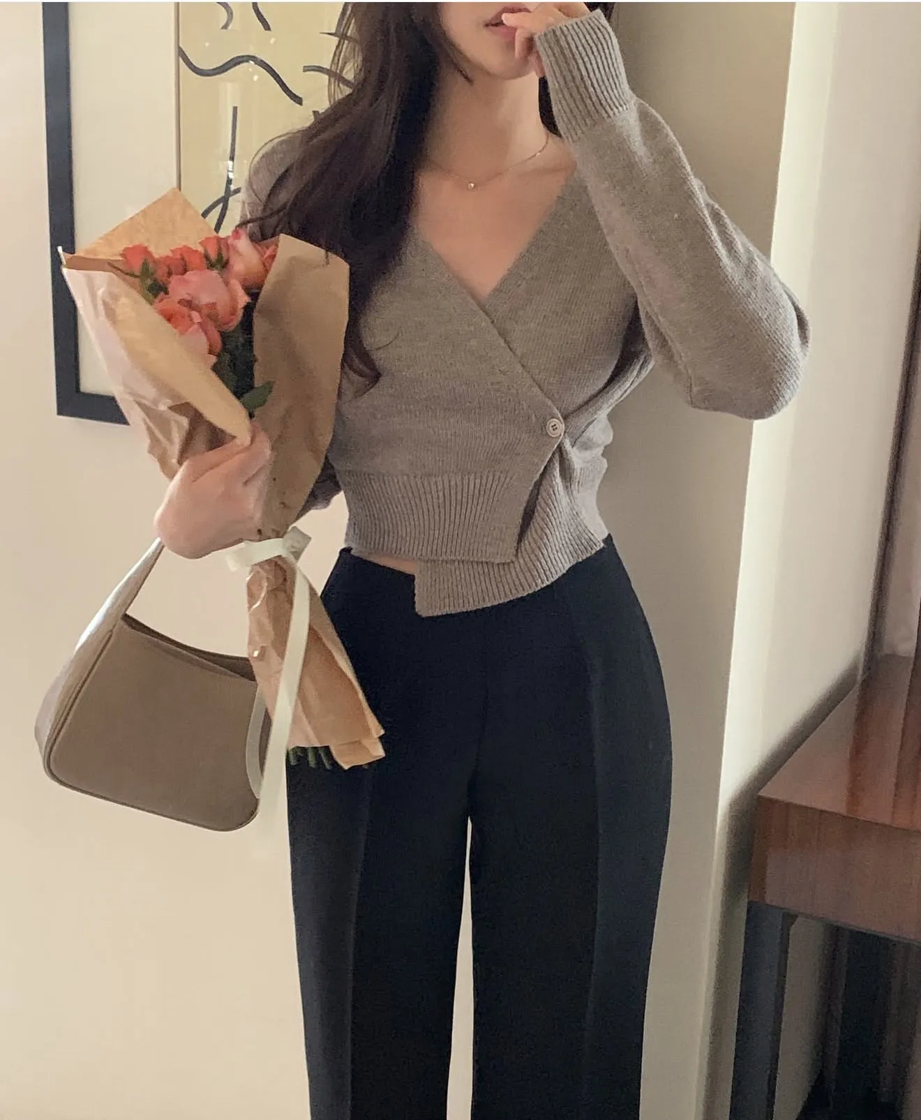 正韓羊毛端莊雙向蓬鬆開衫