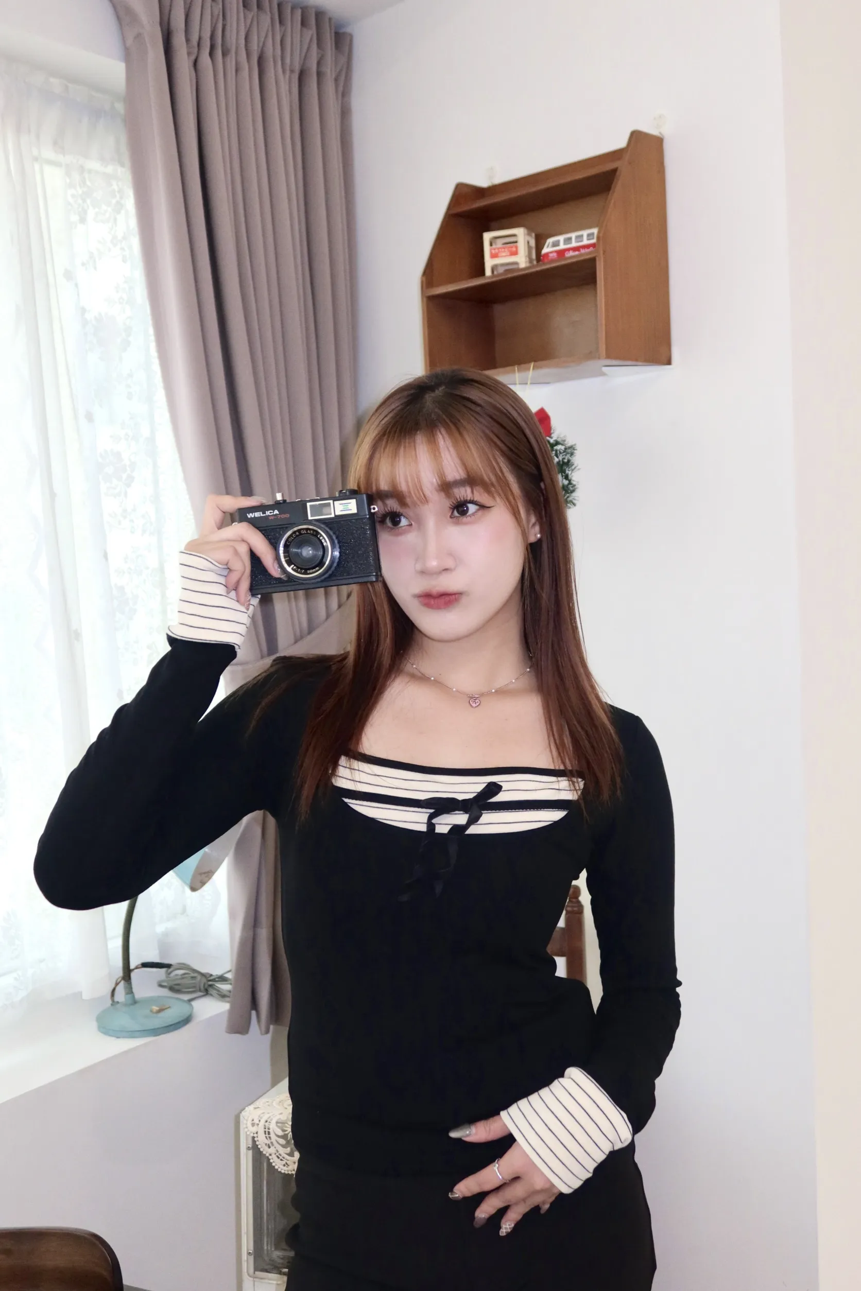 拼接撞色條紋加絨上衣