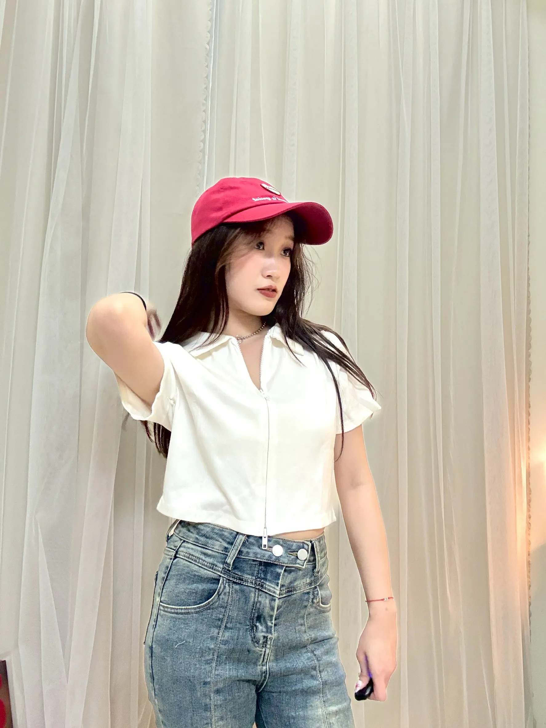 韓系穿搭-翻領雙拉鍊涼感短袖上衣