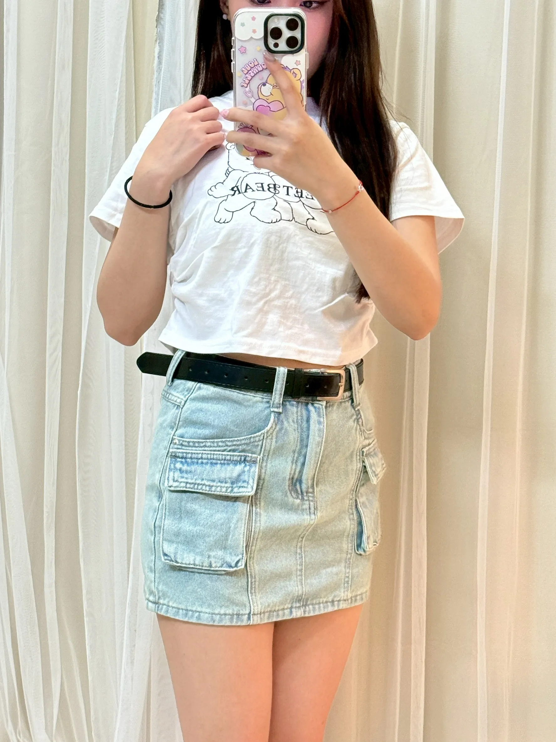 美式復古－美式復古工裝口袋半身裙＋腰帶