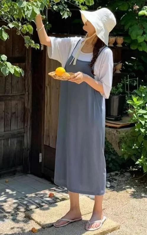 正韓慵懶自在的兩件式細肩長洋