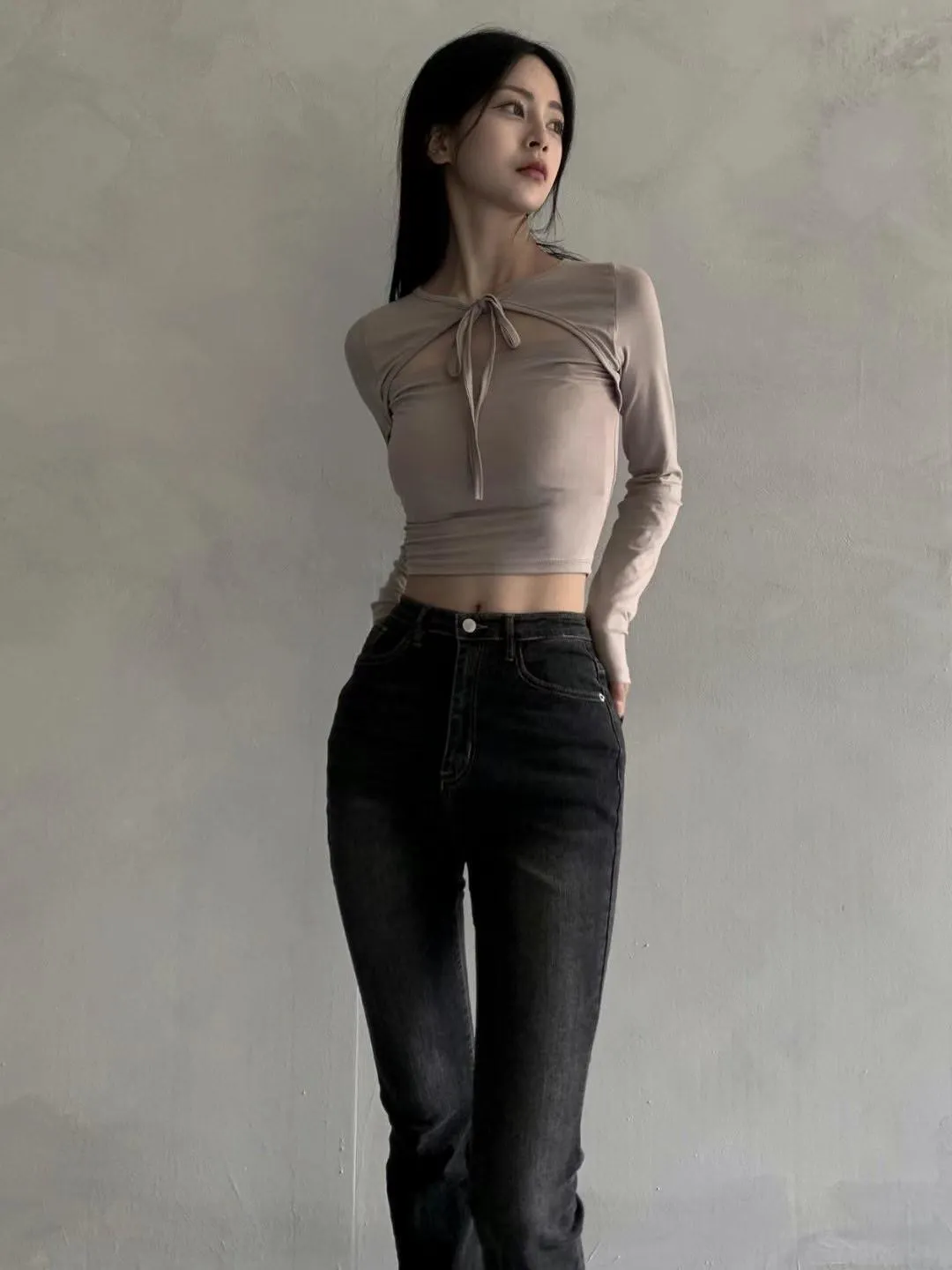 正韓吊帶短外套蝴蝶結喇叭袖上衣