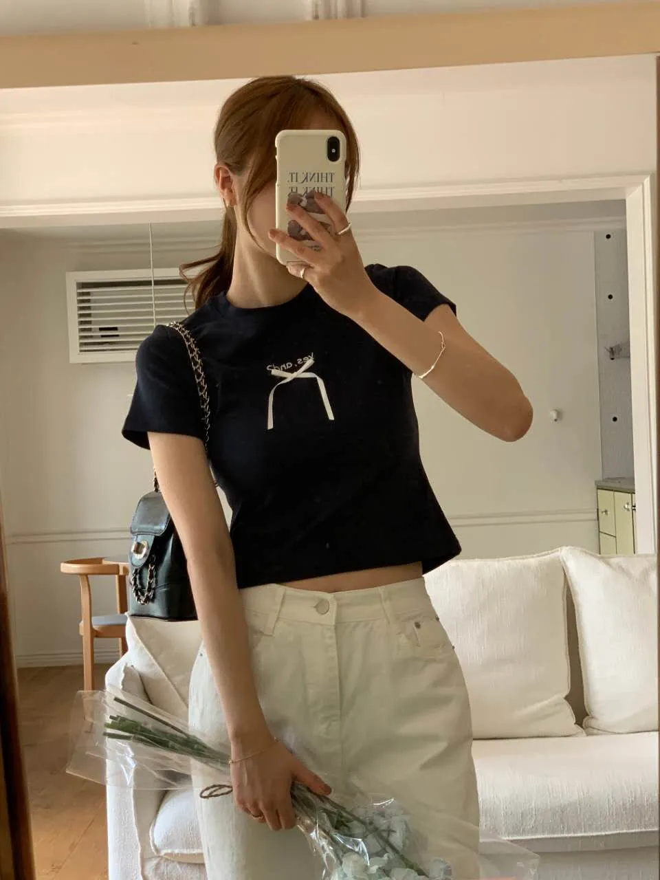 ️正韓 親膚蝴蝶結彈力上衣