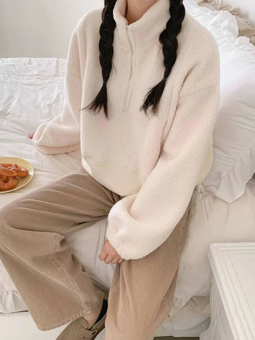 正韓QQ毛拉鏈口袋休閒上衣