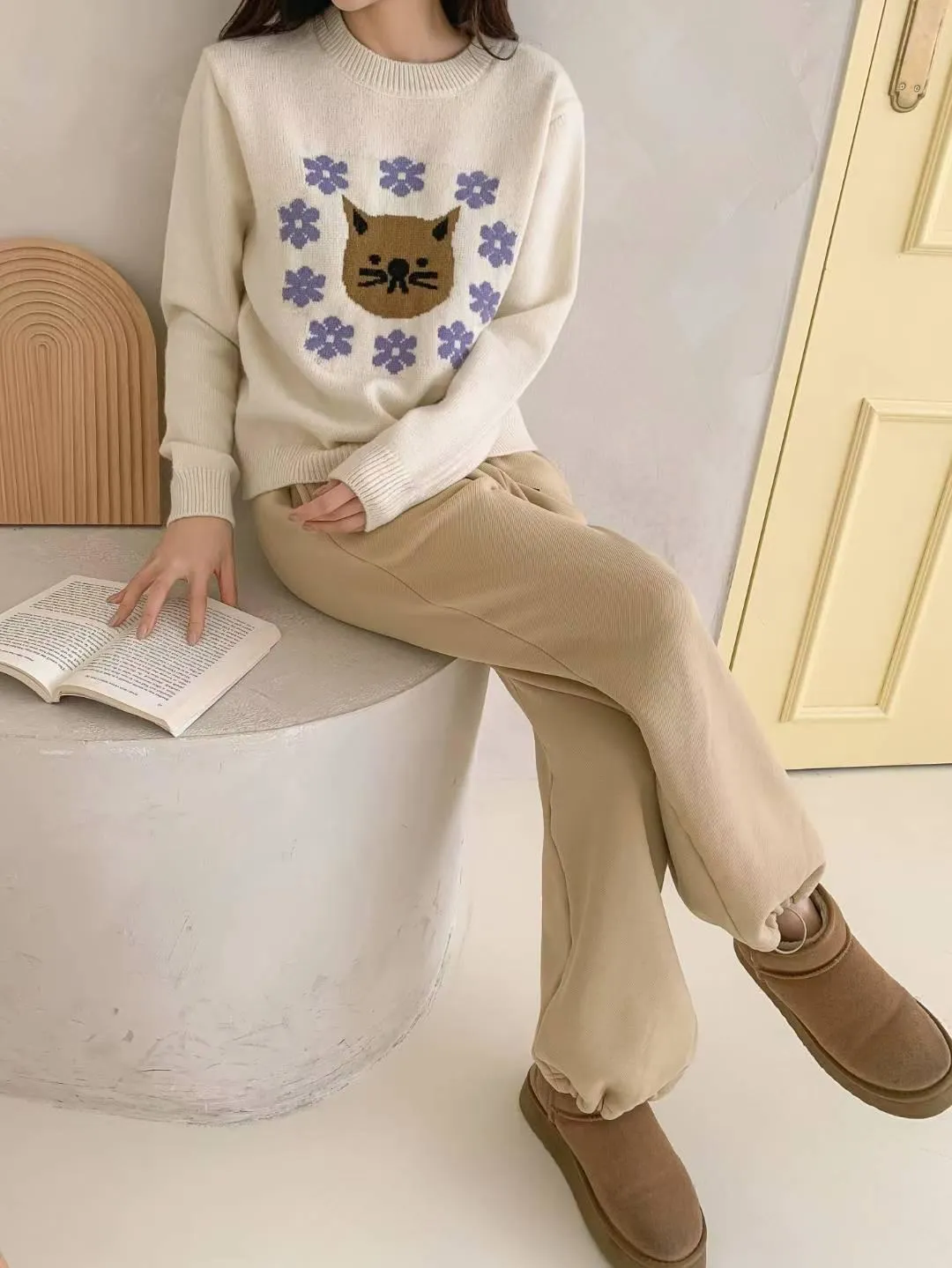 正韓花圈貓咪毛衣