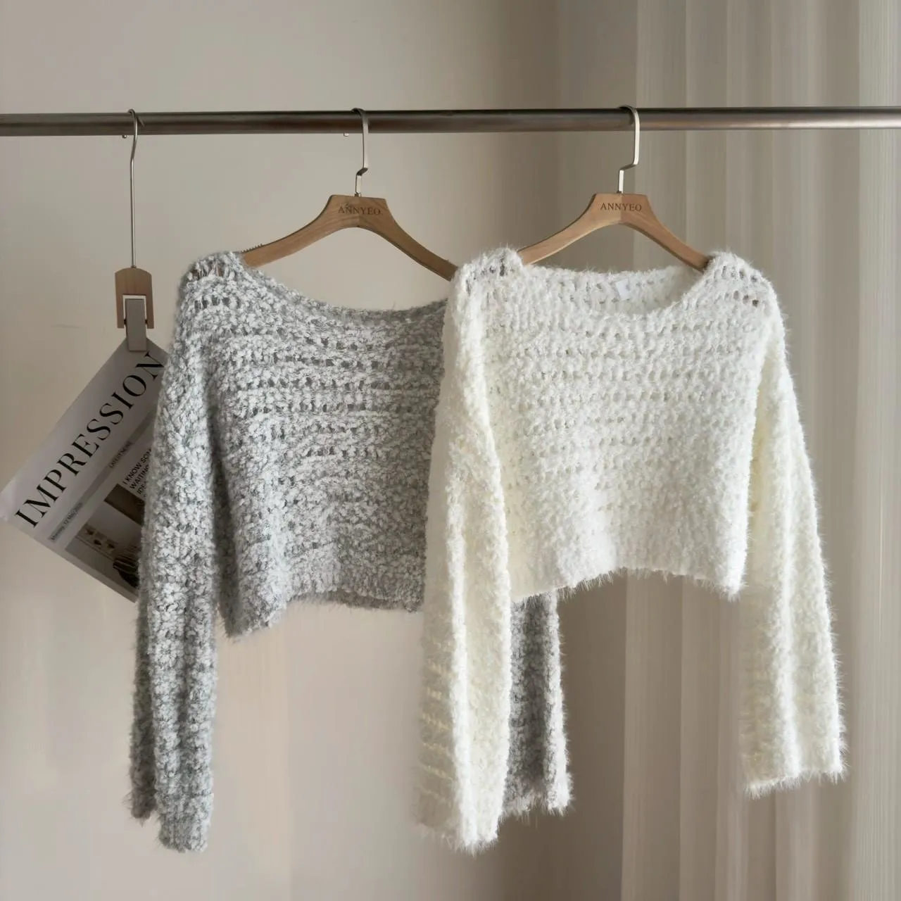 奶糯糯小格洞短板毛衣