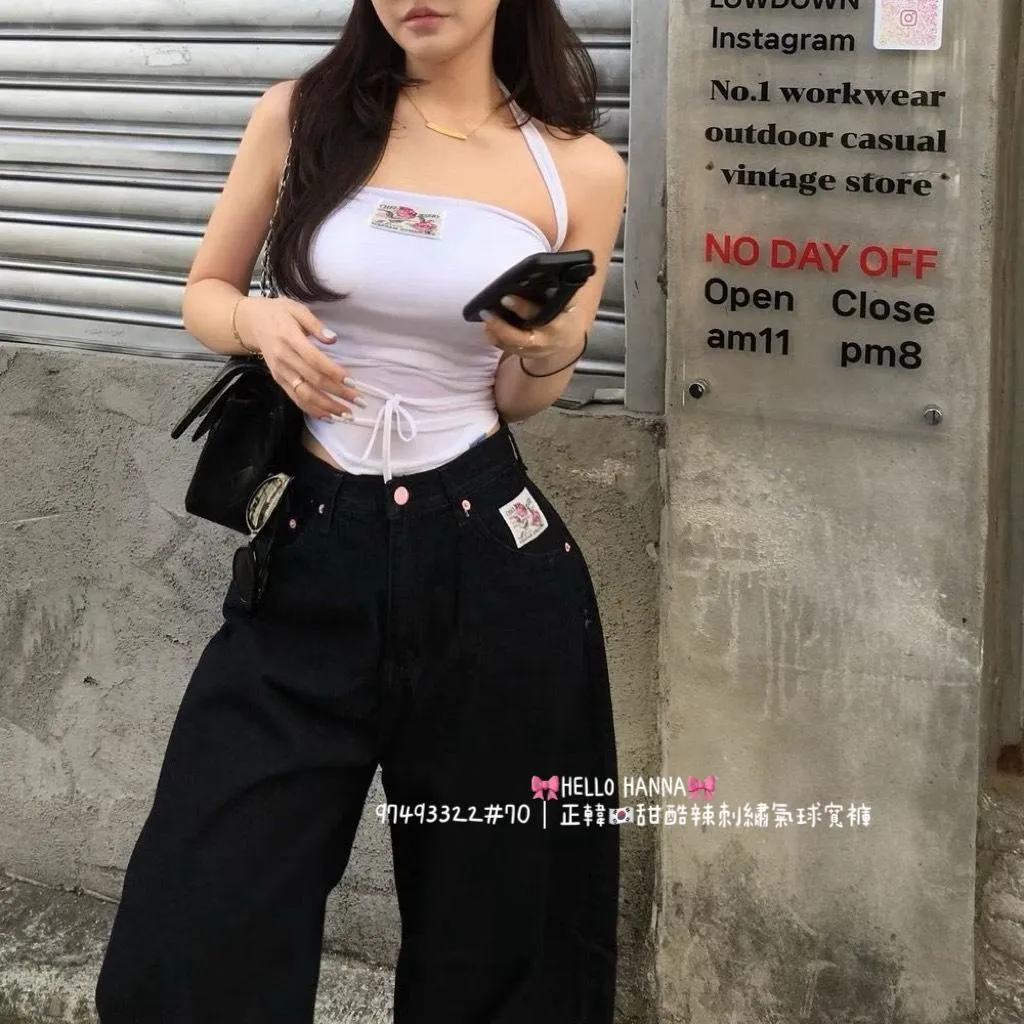 正韓甜酷辣刺繡氣球寬褲