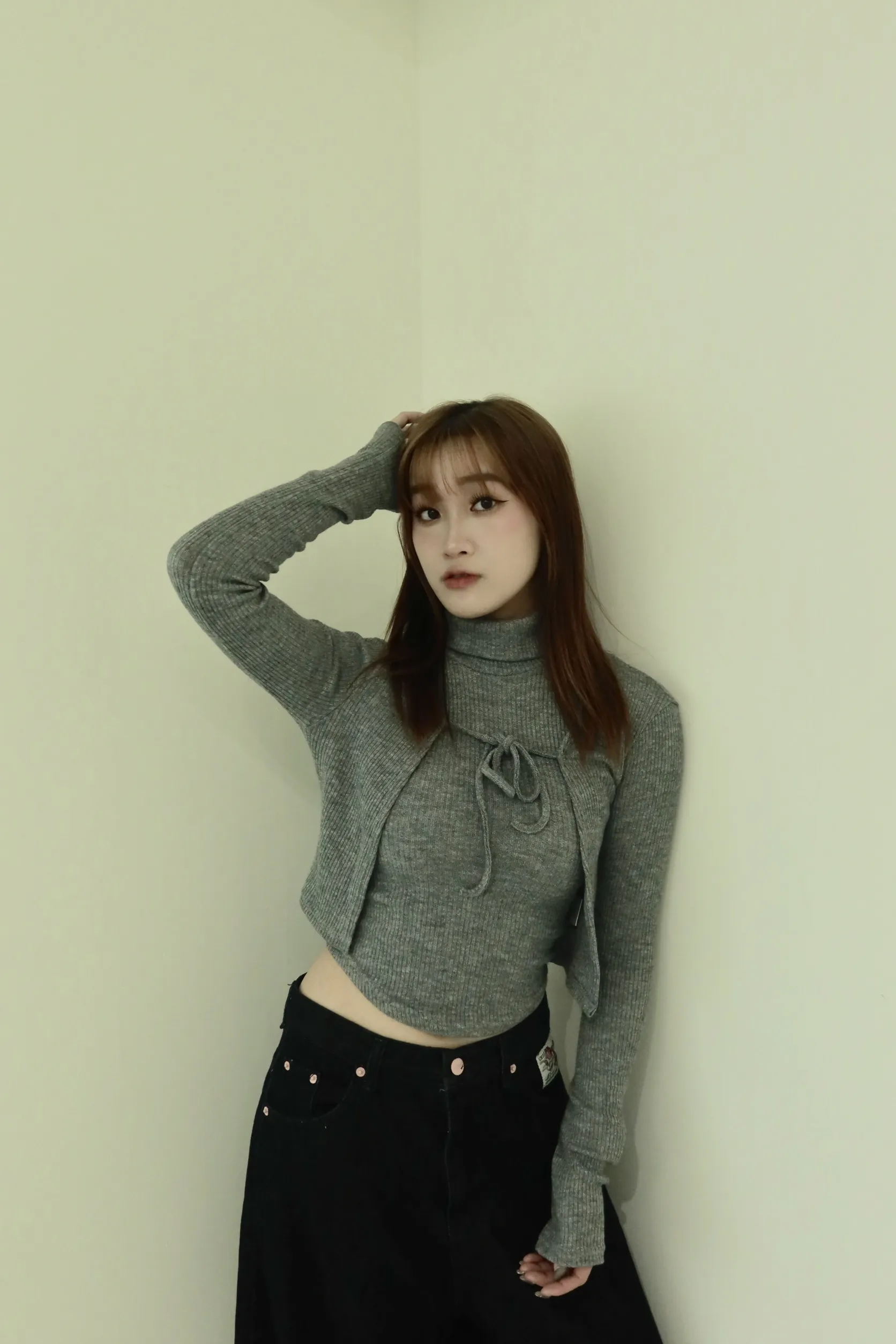 正韓高領開衫套裝