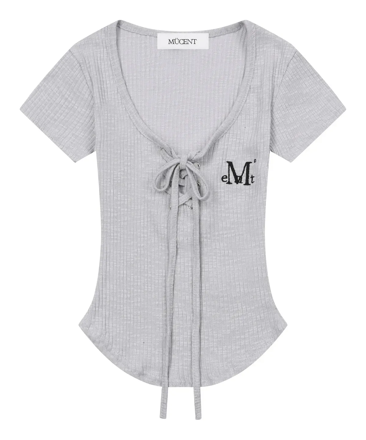 【預購】 MUCENT SARON EYELET LACE-UP SLIM FIT HALF T 前綁帶 下圓弧 修身上衣