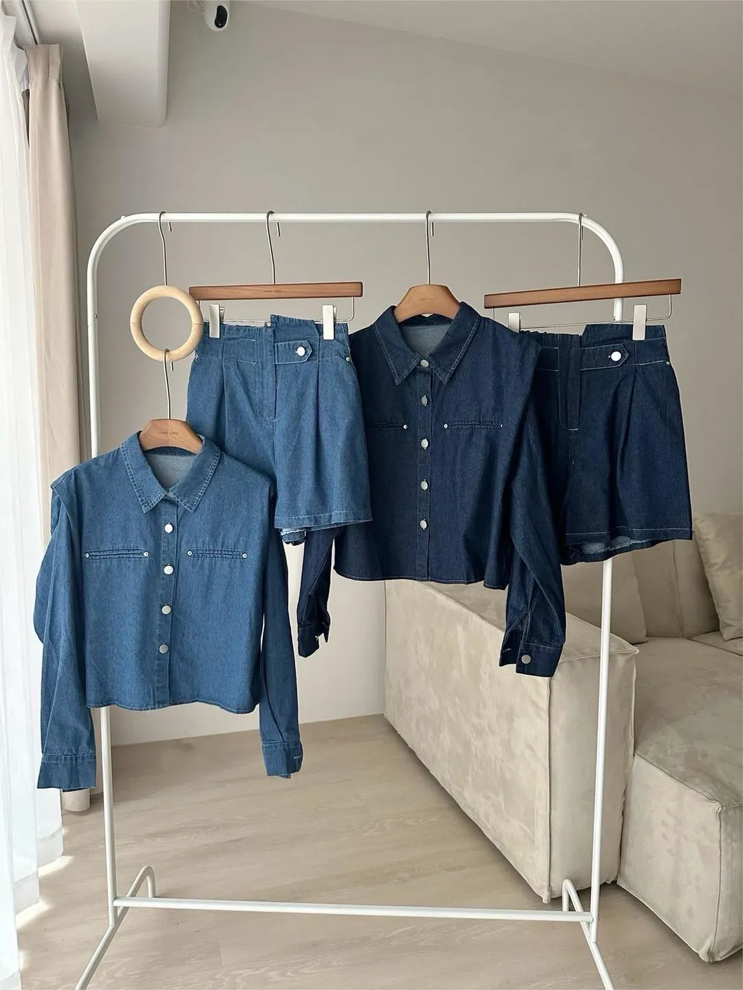 懶人穿搭-軟牛仔輕布襯衫顯瘦套裝