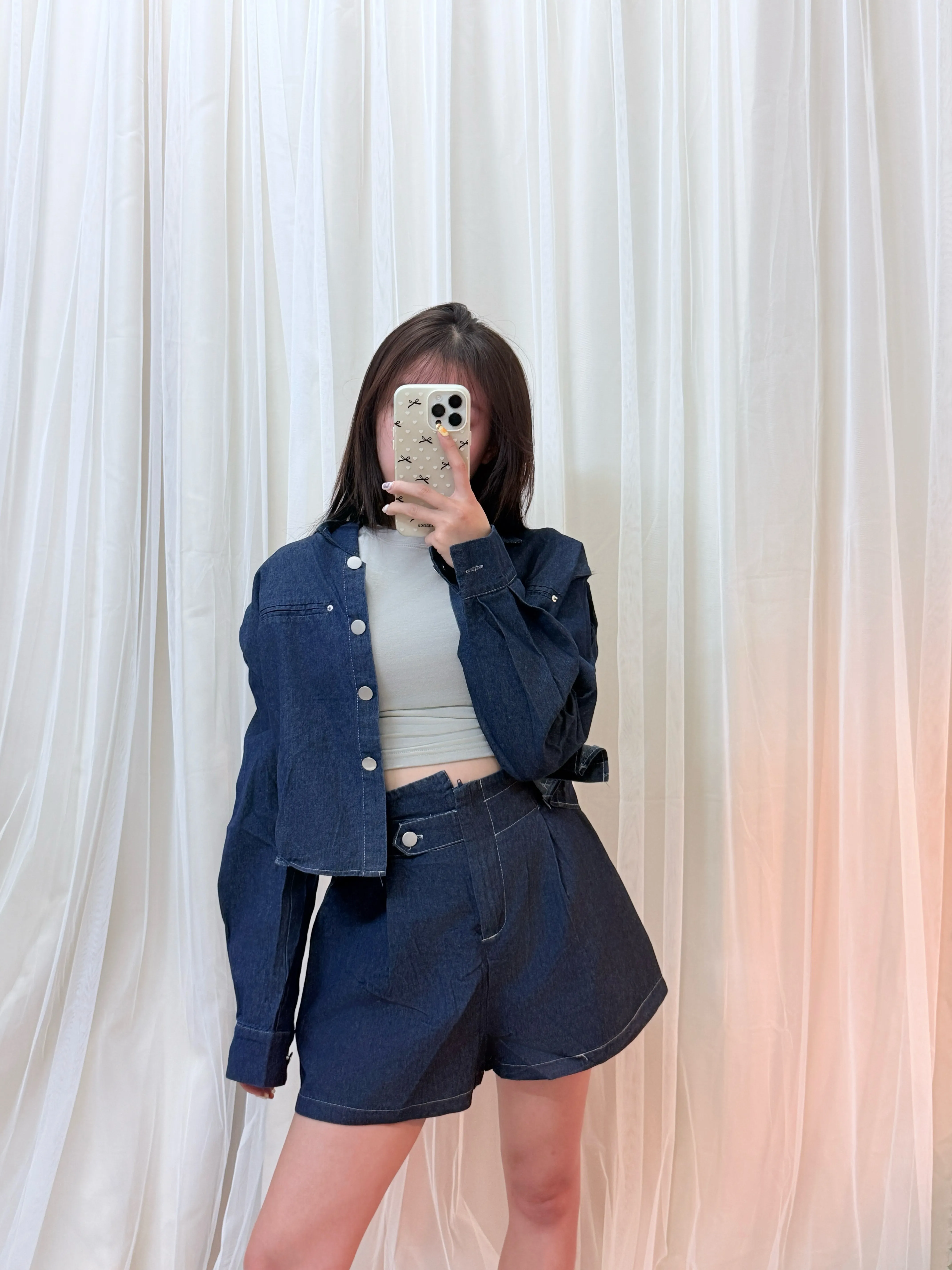 懶人穿搭-軟牛仔輕布襯衫顯瘦套裝