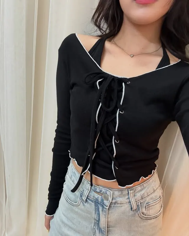 正韓Y2K綁繩顯瘦上衣（掛脖小可愛可加購）