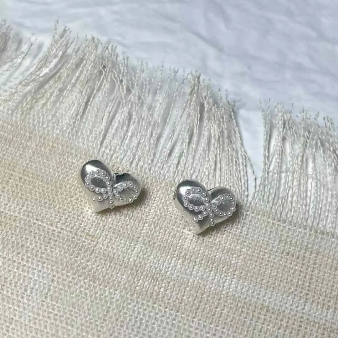 925純銀針蝴蝶結愛心耳釘