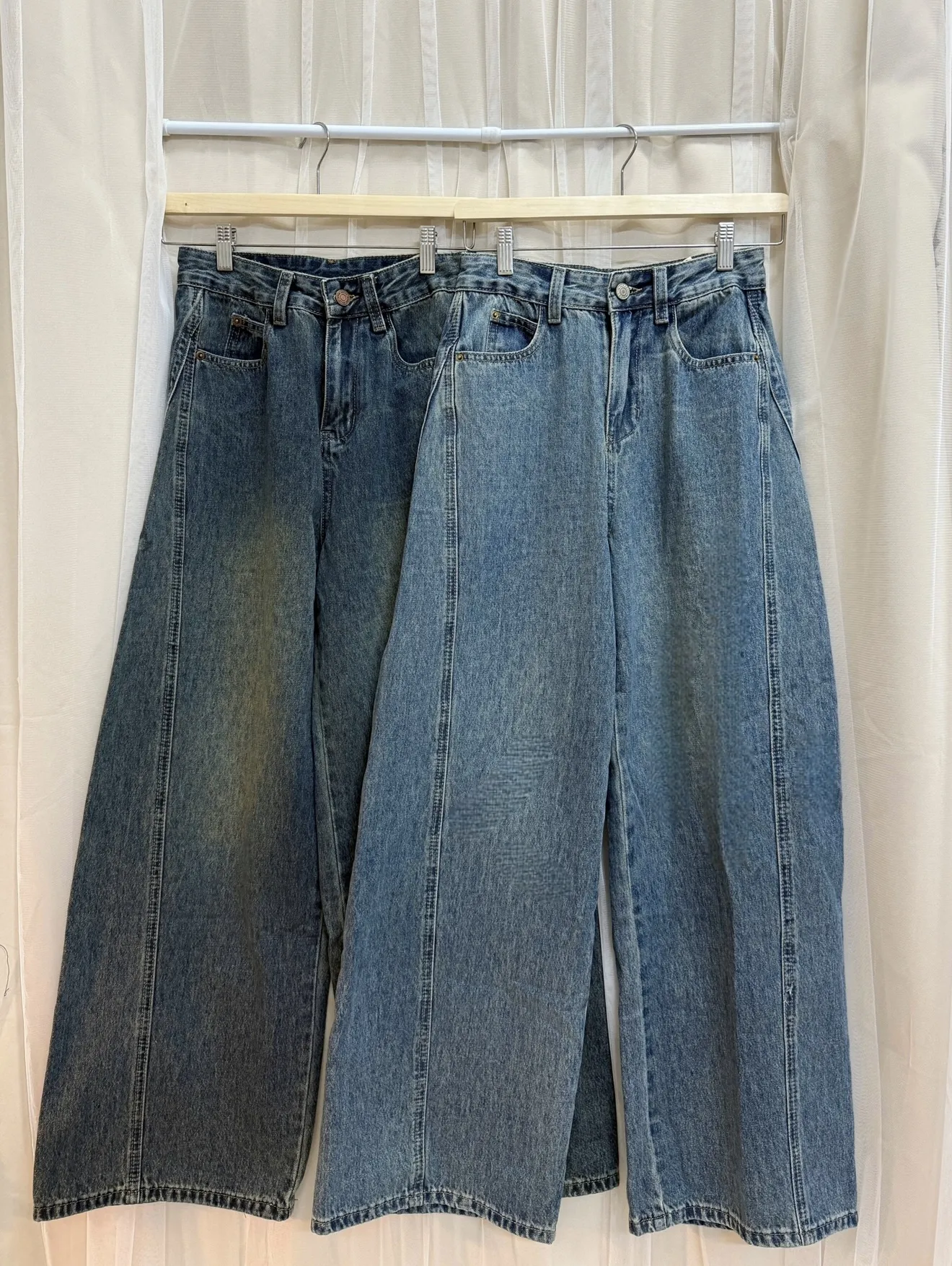 大腿藏匿術-顯瘦刷色高腰錐形寬褲