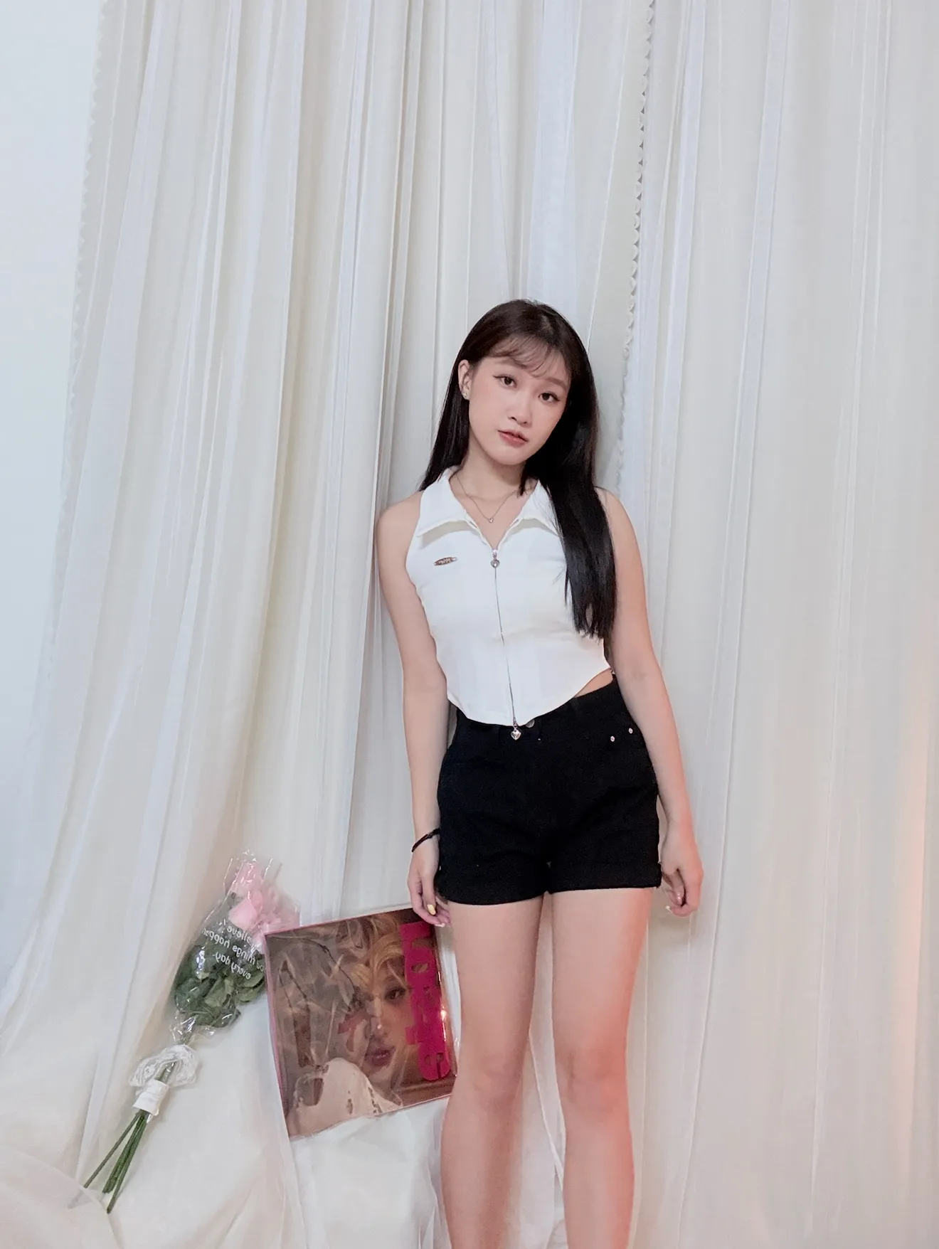 副乳bye-愛心拉鍊削肩超顯瘦背心