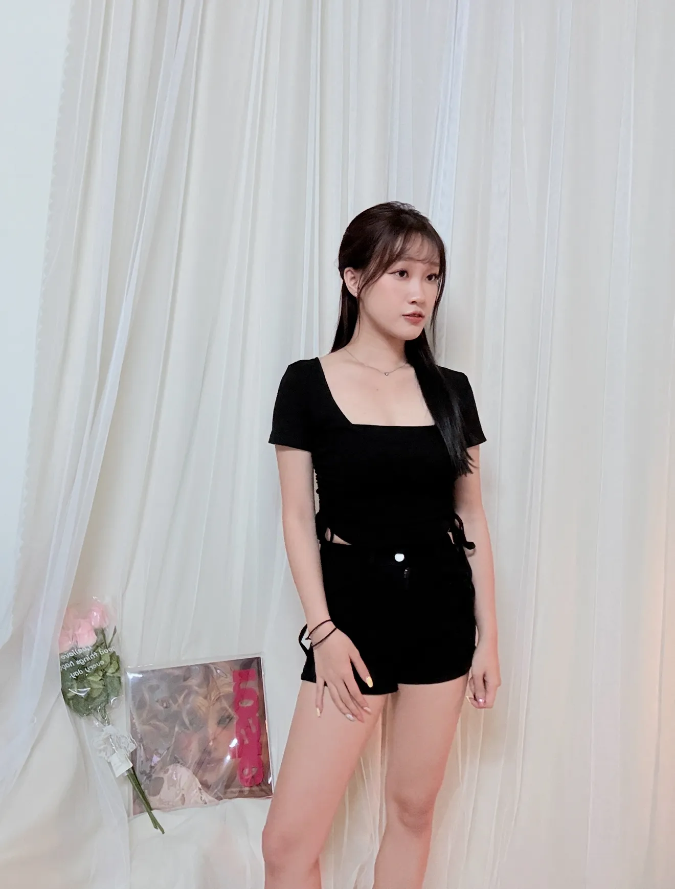 韓系顯瘦-兩側抽繩真兩件式Bratop套裝