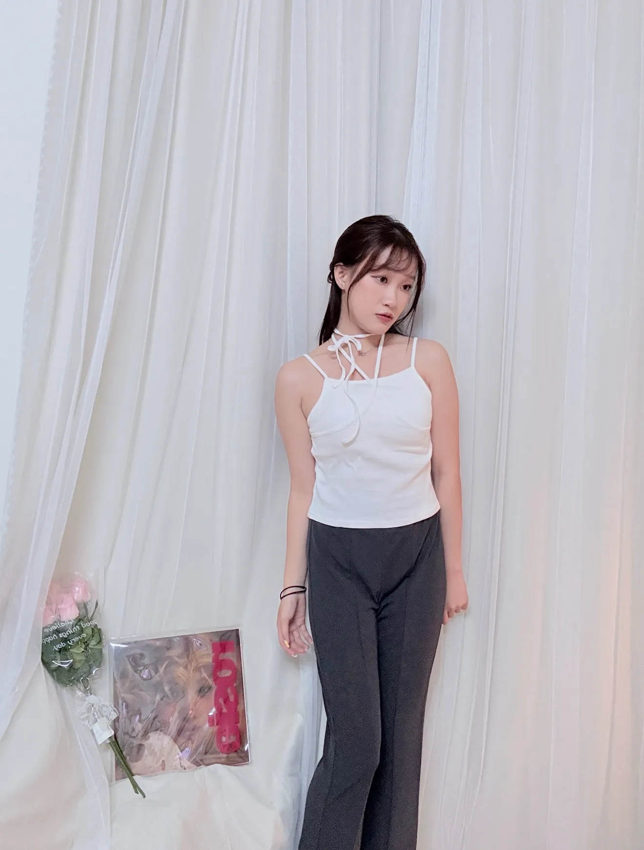 夏日心機-綁帶繞脖假兩件背心