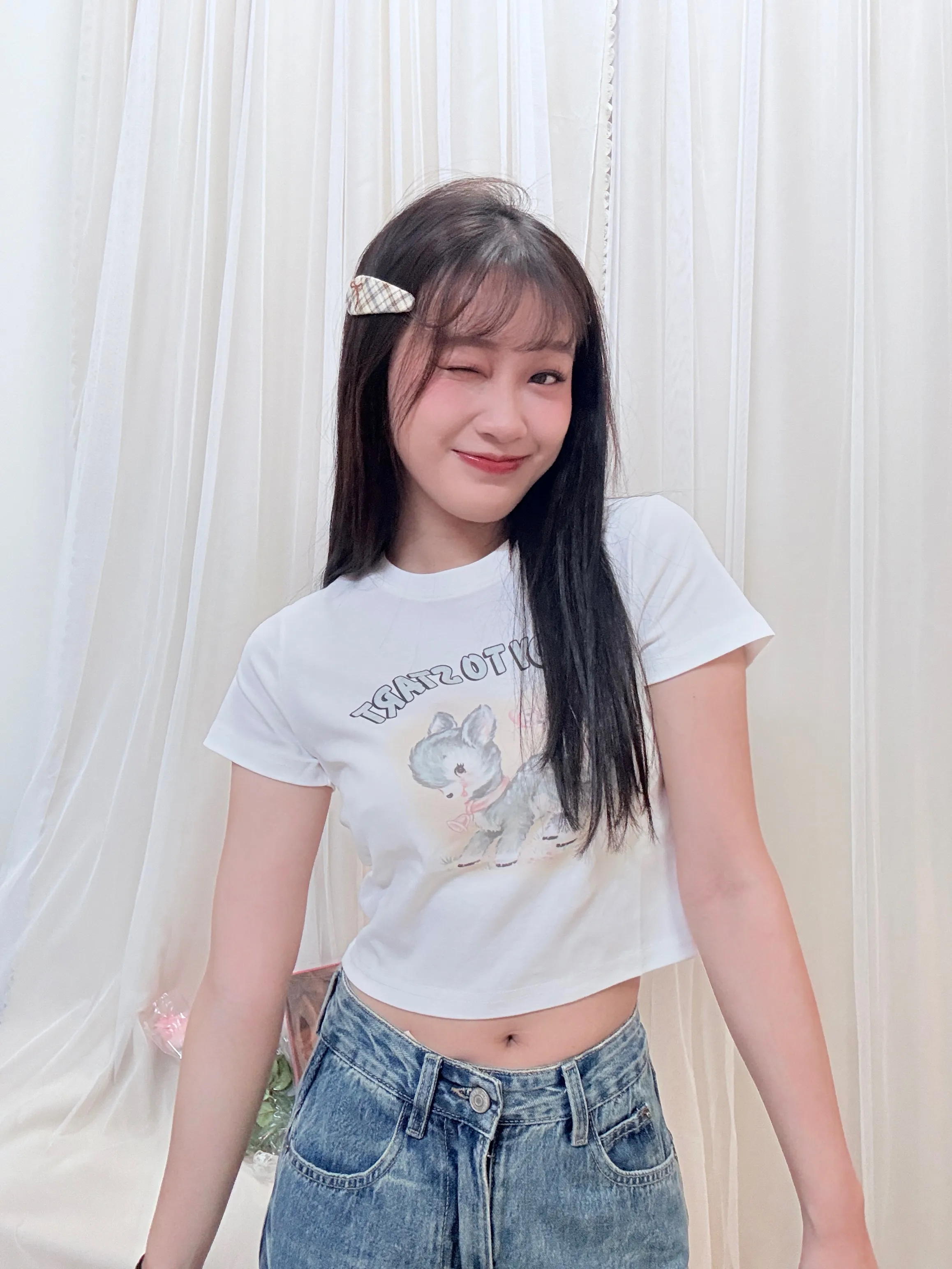 日常可愛-甜辣小鹿斑比卡通圓領小T