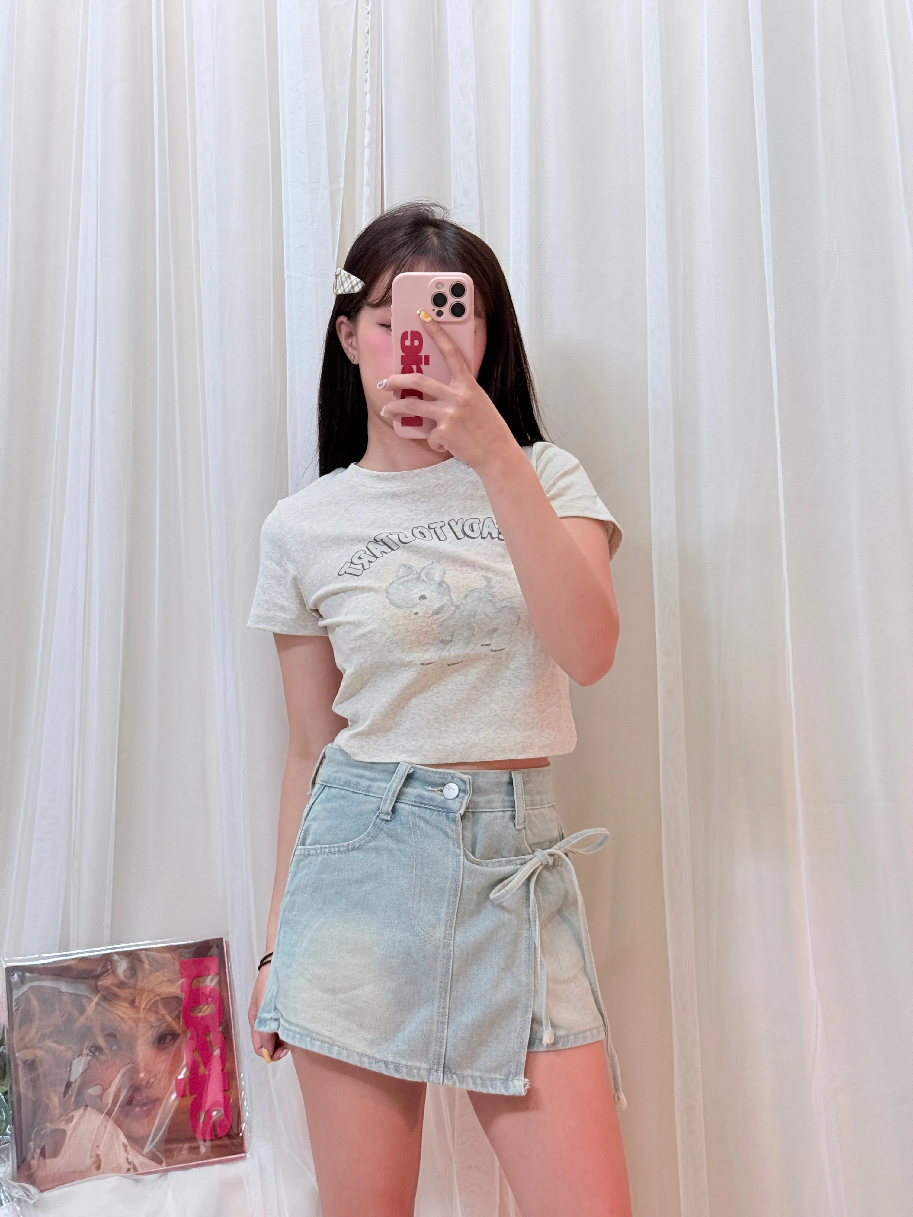 百搭仔裙-高腰綁帶不規則A字牛仔裙