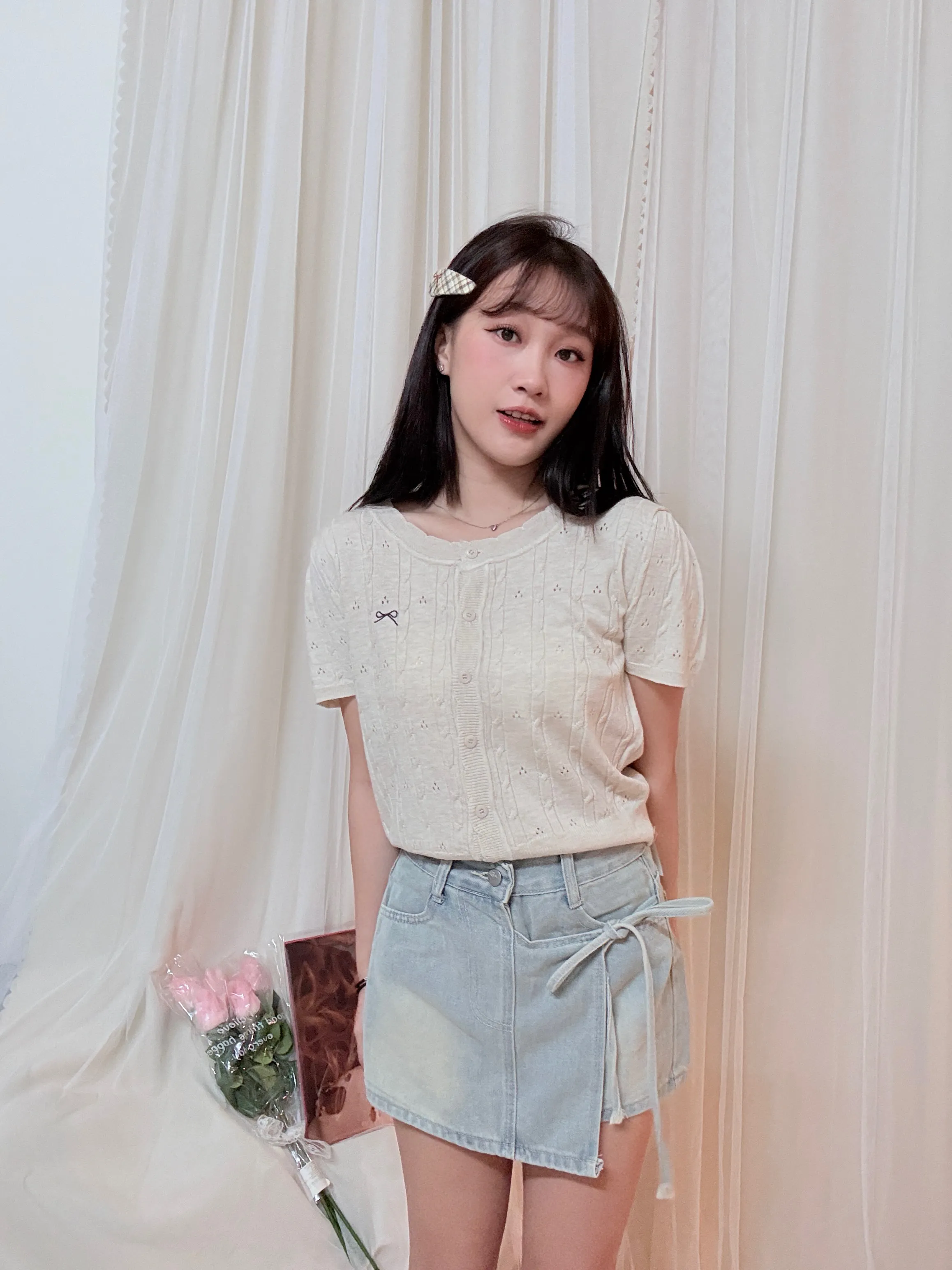 百搭仔裙-高腰綁帶不規則A字牛仔裙