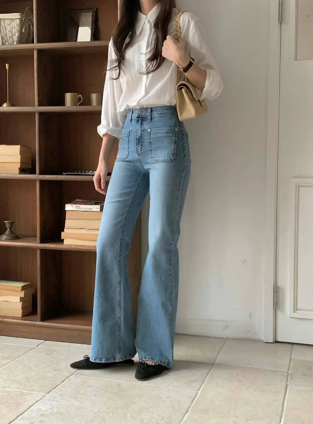 正韓雙口袋修身顯瘦長褲