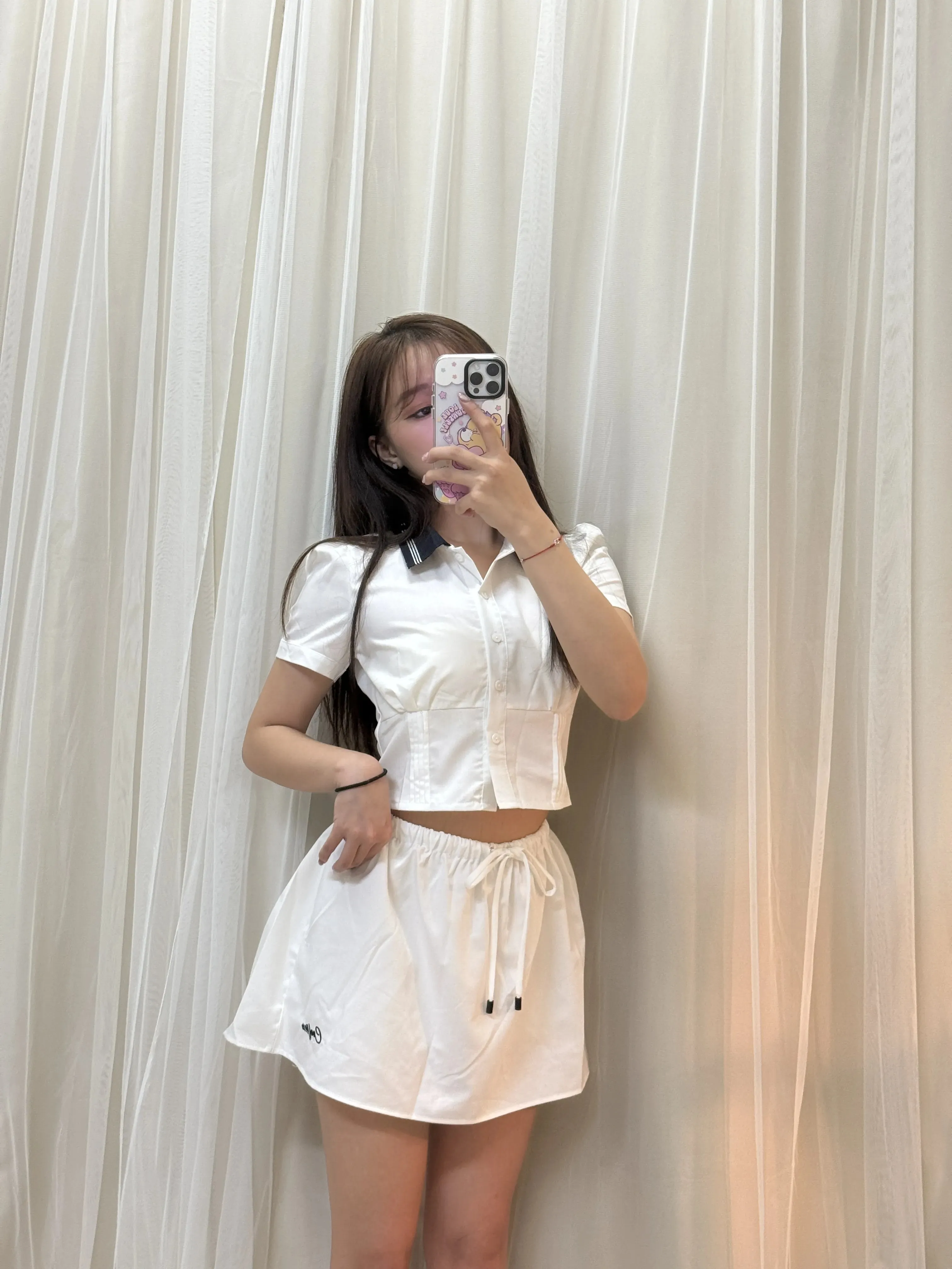 學院少女風-顯瘦短款百搭短袖襯衫上衣+休閒短裙半身裙套裝