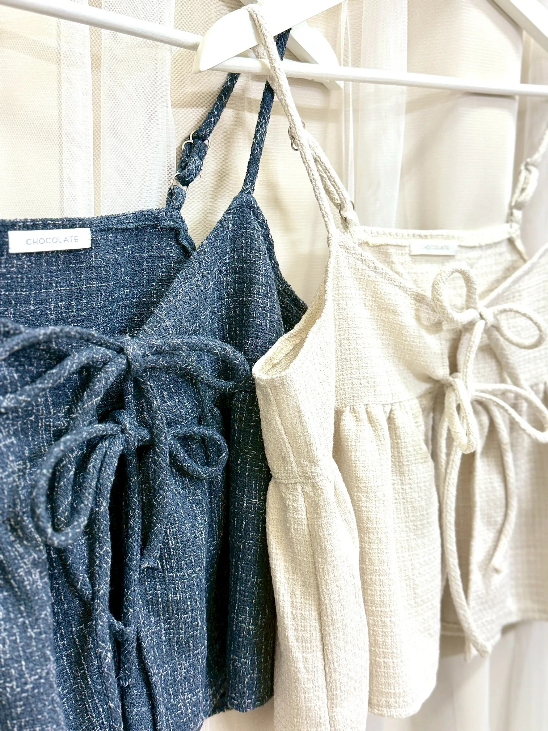 日系疊穿-細肩小香格紋雙綁帶背心