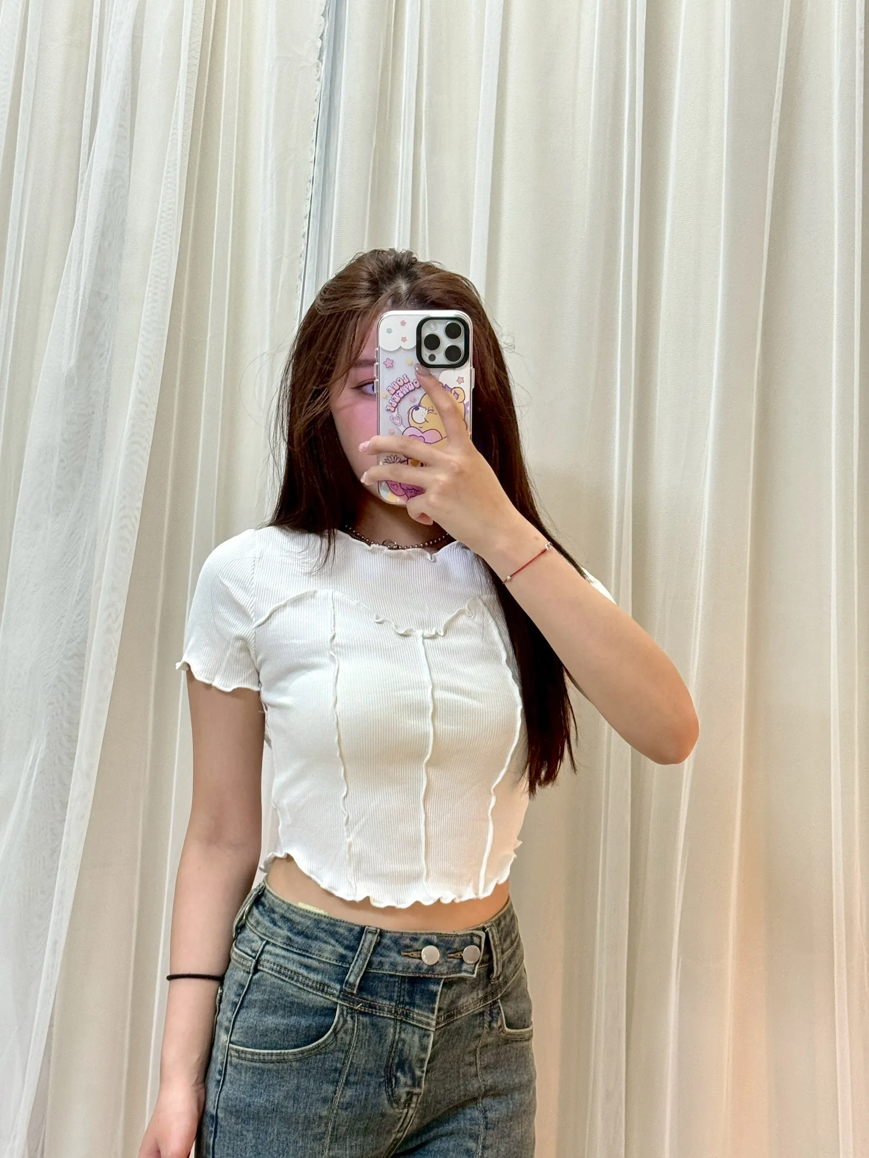 吸睛韓風-木耳邊中車線上衣