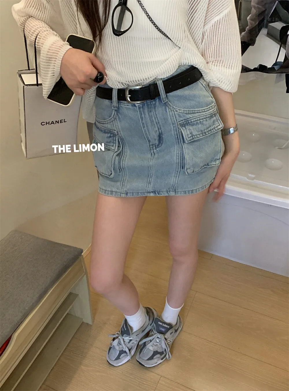 美式復古－美式復古工裝口袋半身裙＋腰帶