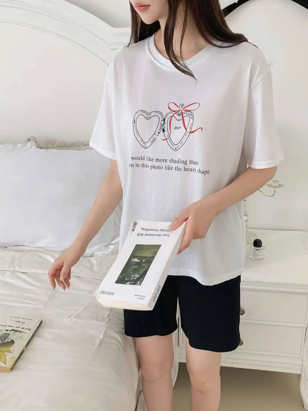 正韓雙愛心蝴蝶結T