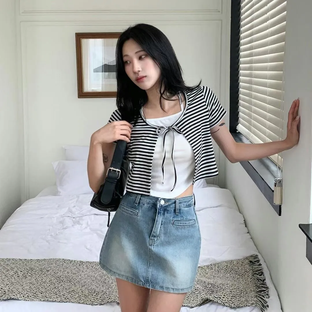 正韓條紋綁帶小外套