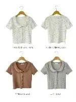 正韓翻領碎花排釦修身上衣