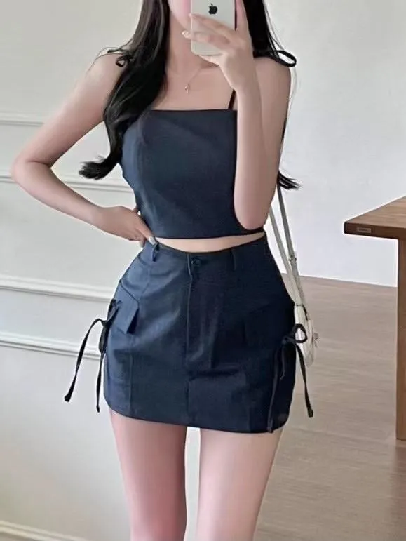 正韓雙綁帶牛仔套裝