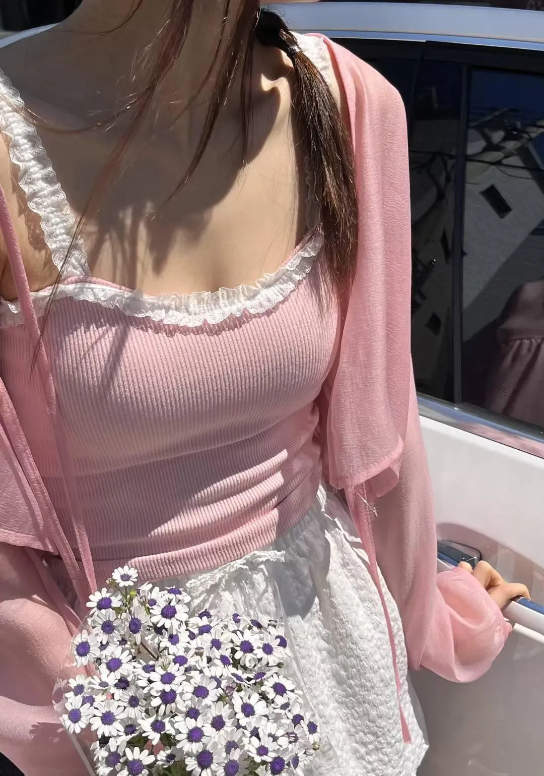 正韓蕾絲背心帶罩杯上衣