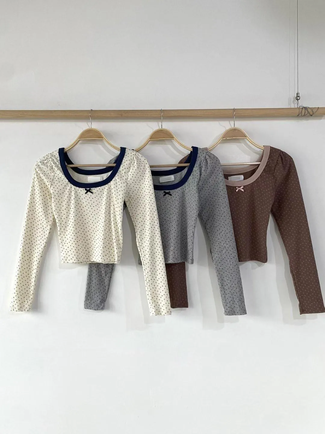 正韓雙拼小碎花修身上衣