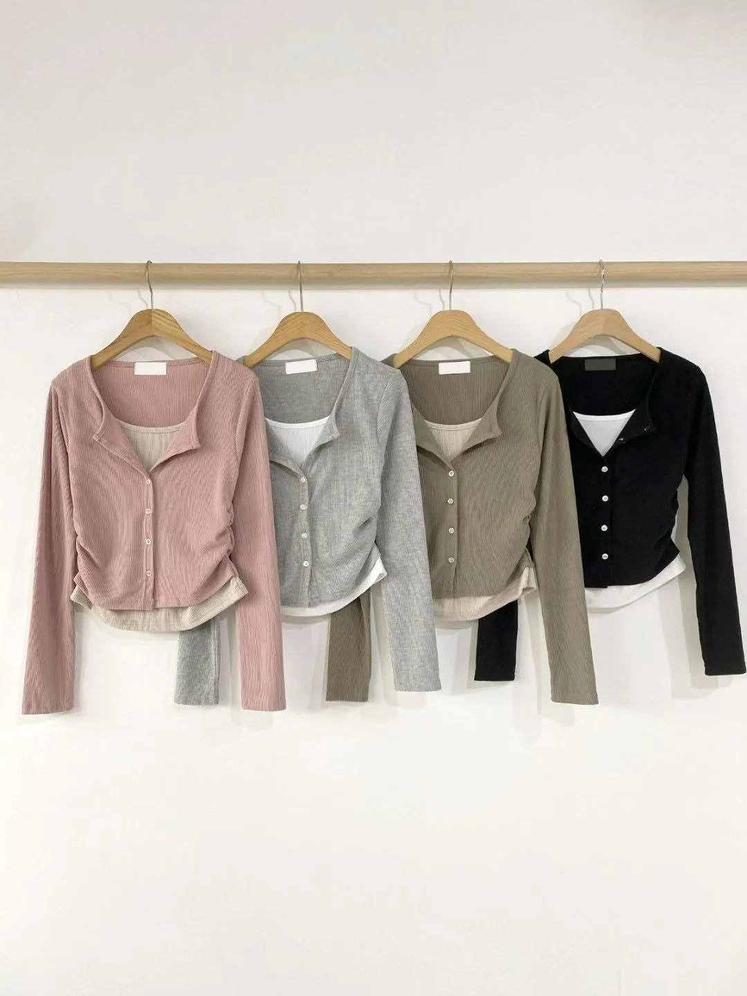 正韓拼色背心假兩件開衫