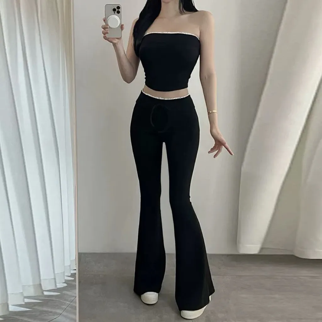 正韓 蕾絲彈力喇叭平口套裝