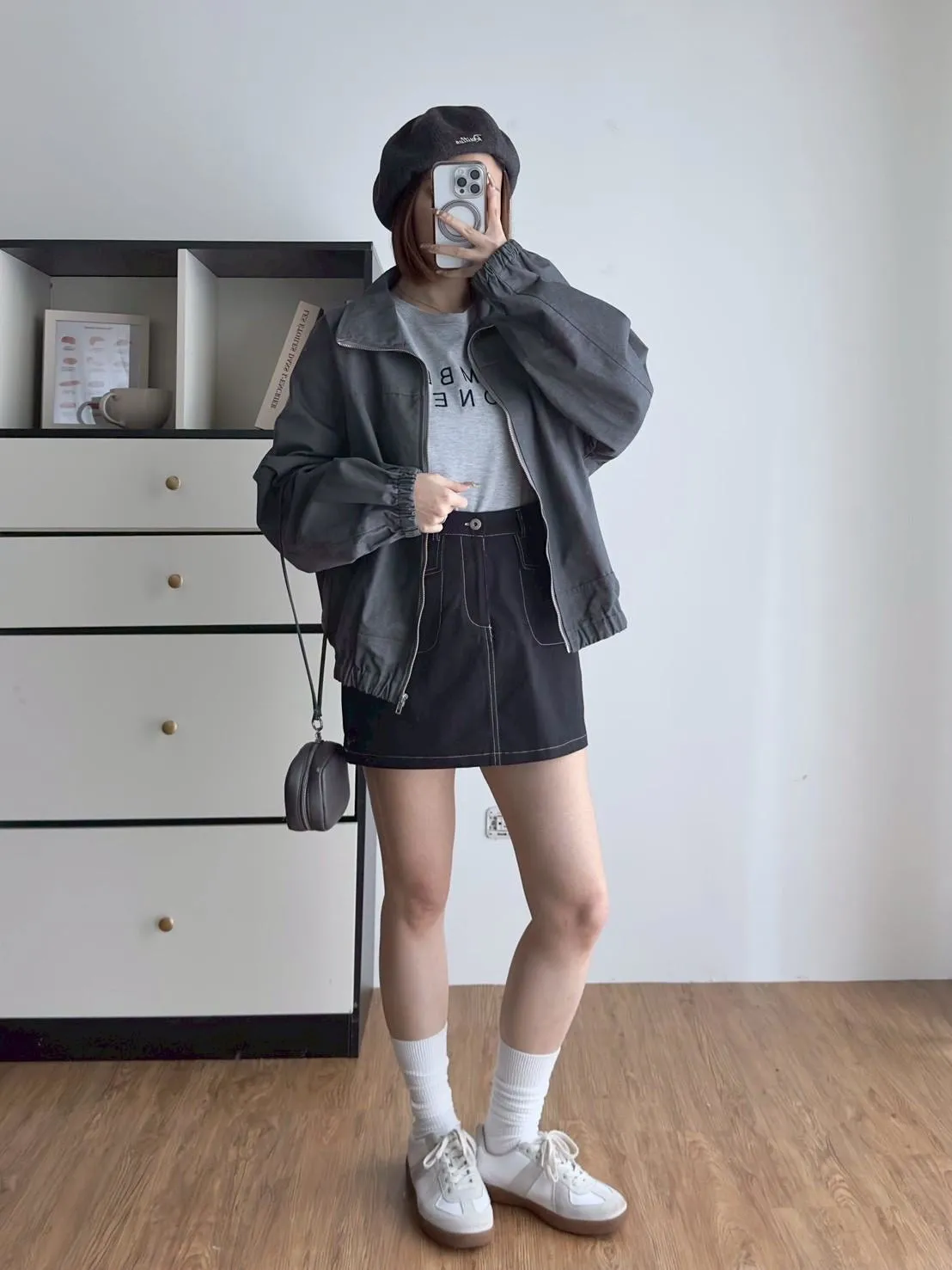 立體口袋毛料短褲裙