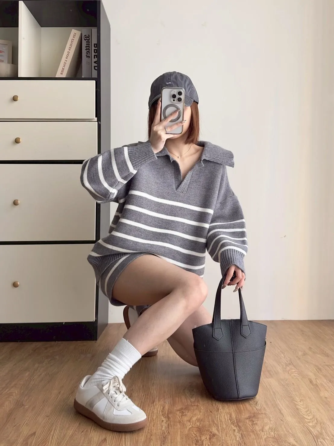 橫條PORO毛衣➕短褲套裝