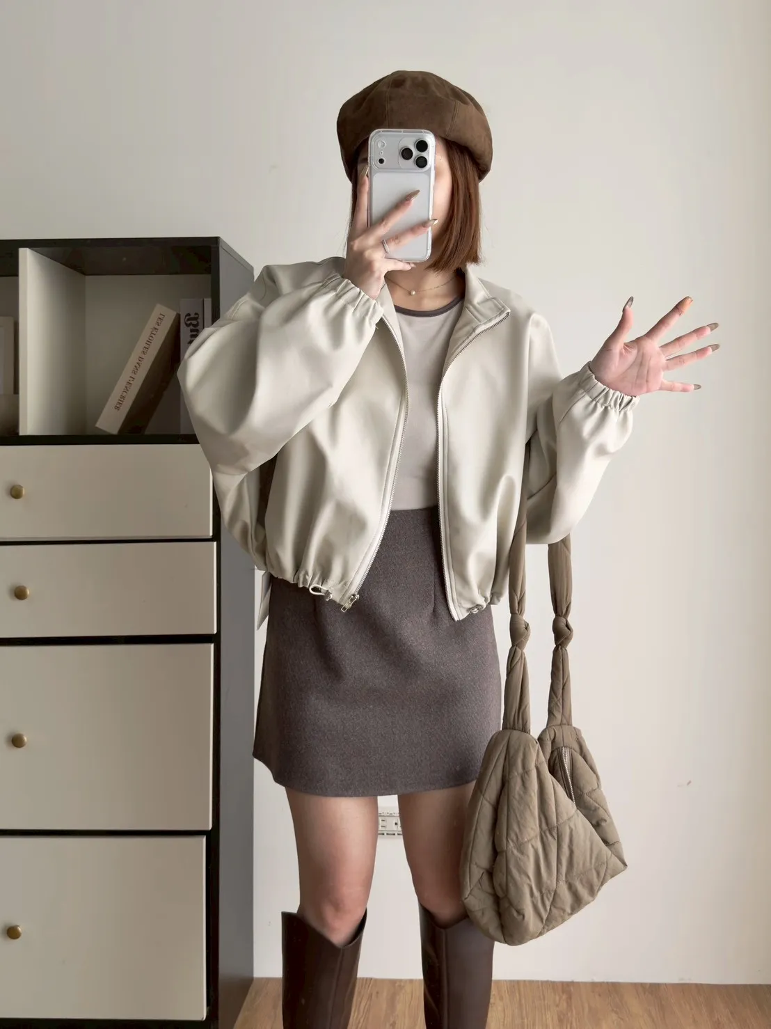 立領皮革拉鍊外套